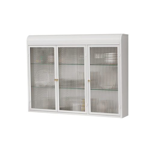 Armário de parede com portas de vidro 3 portas - arqueado, montado na parede - branco