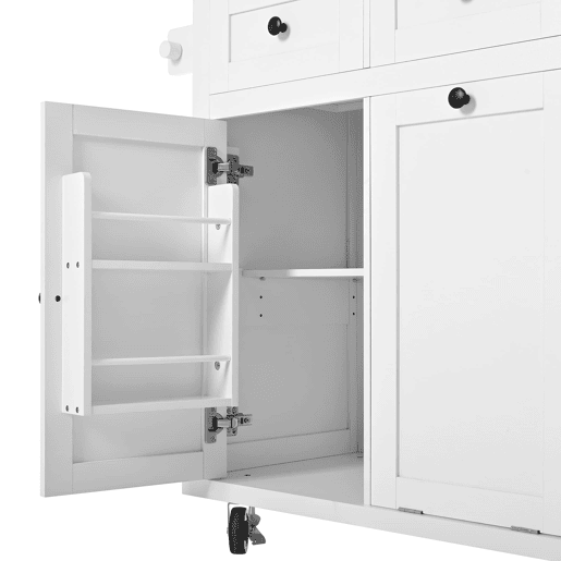 Ilha de cozinha móvel - com rodas, área de jantar extensível, gavetas e recipiente - Branco