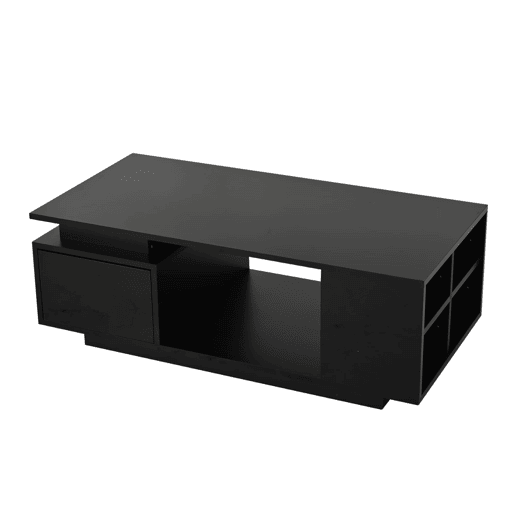 Mesa de centro 100x50x36cm - LED, alto brilho, gaveta e prateleiras laterais - Preto Mesa de centro 100x50x36cm - LED, alto brilho, gaveta e prateleiras laterais - Preto