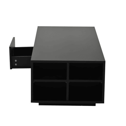 Mesa de centro 100x50x36cm - LED, alto brilho, gaveta e prateleiras laterais - Preto Mesa de centro 100x50x36cm - LED, alto brilho, gaveta e prateleiras laterais - Preto