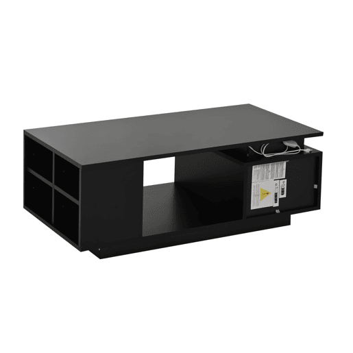 Mesa de centro 100x50x36cm - LED, alto brilho, gaveta e prateleiras laterais - Preto Mesa de centro 100x50x36cm - LED, alto brilho, gaveta e prateleiras laterais - Preto