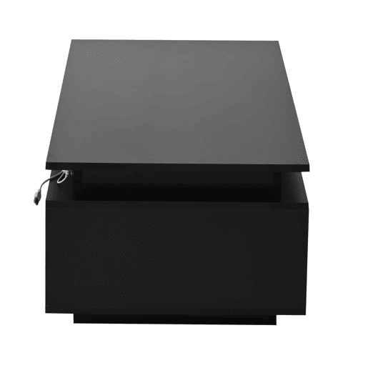 Mesa de centro 100x50x36cm - LED, alto brilho, gaveta e prateleiras laterais - Preto Mesa de centro 100x50x36cm - LED, alto brilho, gaveta e prateleiras laterais - Preto