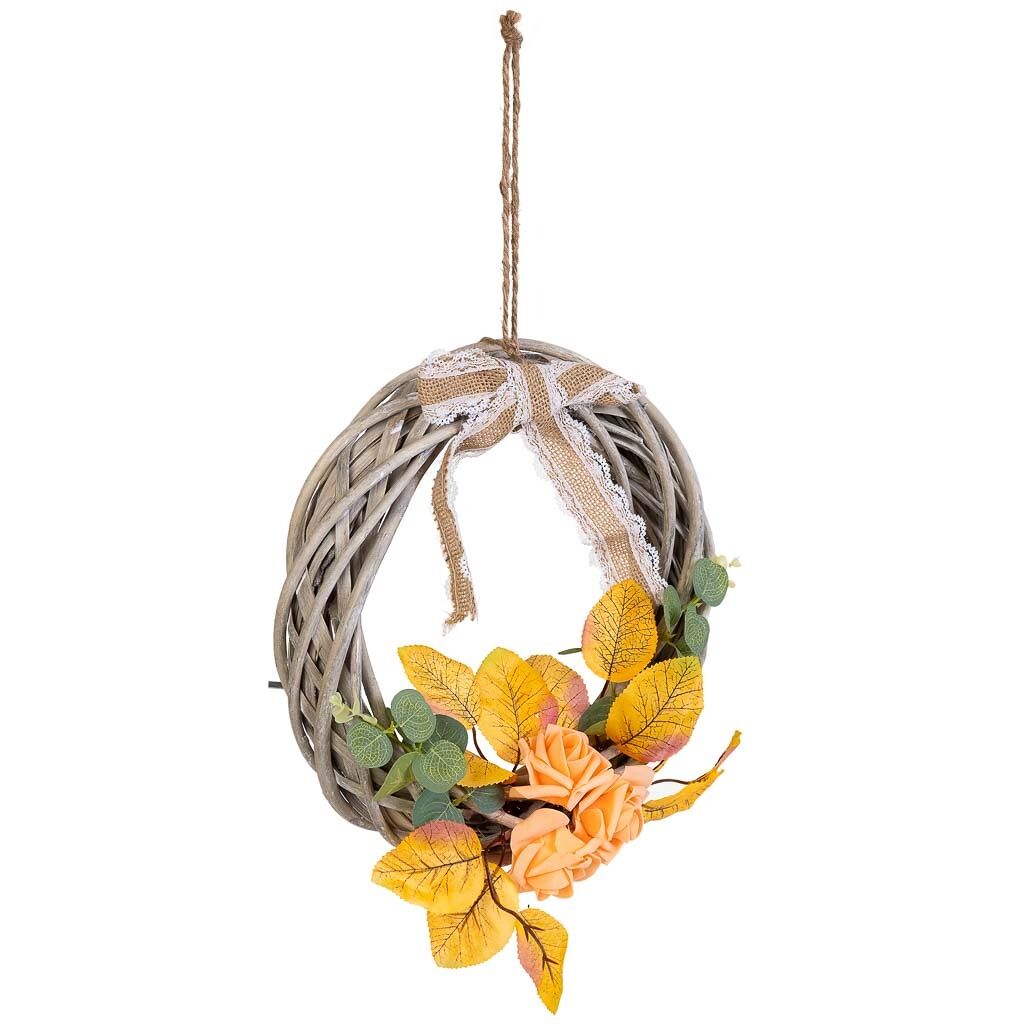 Corona de mimbre con flores para colgar multicolor, d30x6h cm