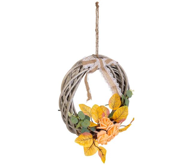 Corona de mimbre con flores para colgar multicolor, d30x6h cm