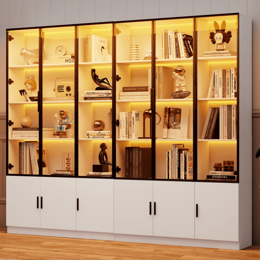 Vitrine 240x32x200 cm - com LED e 12 portas, alta - branca Vitrine 240x32x200 cm - com LED e 12 portas, alta - branca