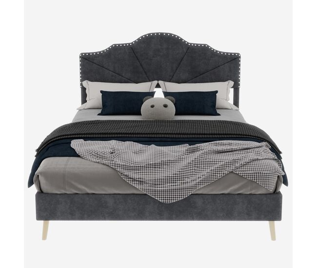 Cama tapizada 140x200 - cabecero suave y cómodo, estructura baja - gris