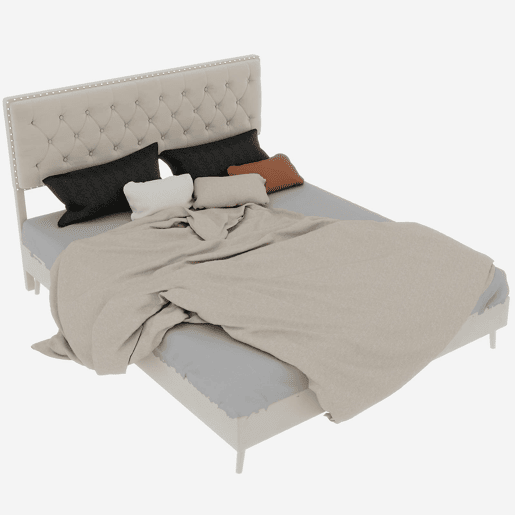 Cama estofada 160x200 - minimalista, cabeceira suave e confortável, base baixa - bege