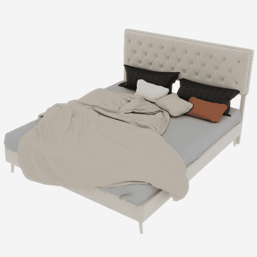 Cama estofada 160x200 - minimalista, cabeceira suave e confortável, base baixa - bege