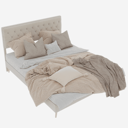 Cama estofada 160x200 - minimalista, cabeceira suave e confortável, base baixa - bege