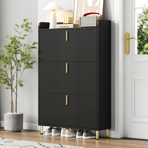 Sapateira estreita 80x23,5x123,5 cm - 3 tampos rebatÃveis, 6 compartimentos, antiderrapante - preta Sapateira estreita 80x23,5x123,5 cm - 3 tampos rebatÃveis, 6 compartimentos, antiderrapante - preta