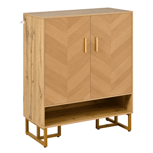 Sapateira com 2 portas - Design moderno minimalista, madeira única, moldura dourada - Natural