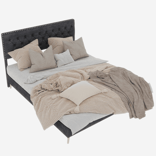 Cama minimalista moderna e suave 140x200 - cabeceira confortável, base baixa - cinzenta