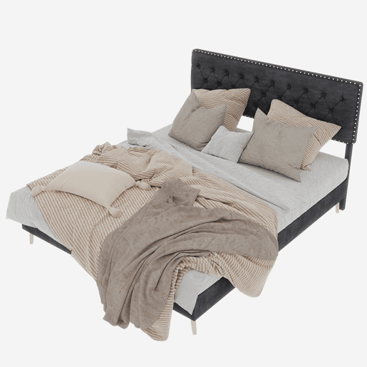 Cama minimalista moderna e suave 140x200 - cabeceira confortável, base baixa - cinzenta
