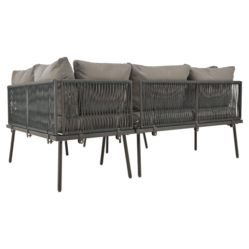Conjunto de jardim L - Móveis de ferro com corda cinzenta, 2 sofás e 1 mesa - Cinza