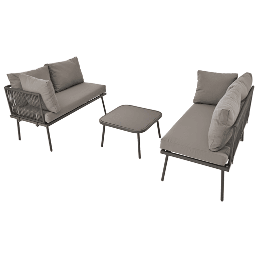 Conjunto de jardim L - Móveis de ferro com corda cinzenta, 2 sofás e 1 mesa - Cinza