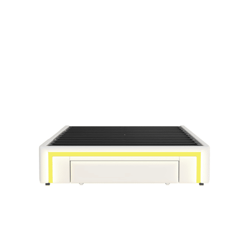 Cama 90x200 - com gavetas, sem cabeceira, LED, plataforma metálica, PU - Branco