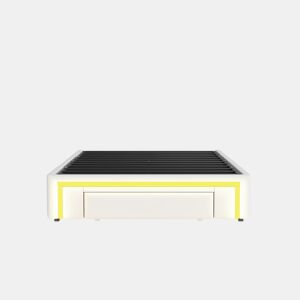 Cama 90x200 - com gavetas, sem cabeceira, LED, plataforma metálica, PU - Branco