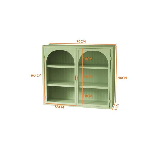 Armário de parede 70 cm - Portas de vidro, 3 níveis de armazenamento, padrão trançado - Verde