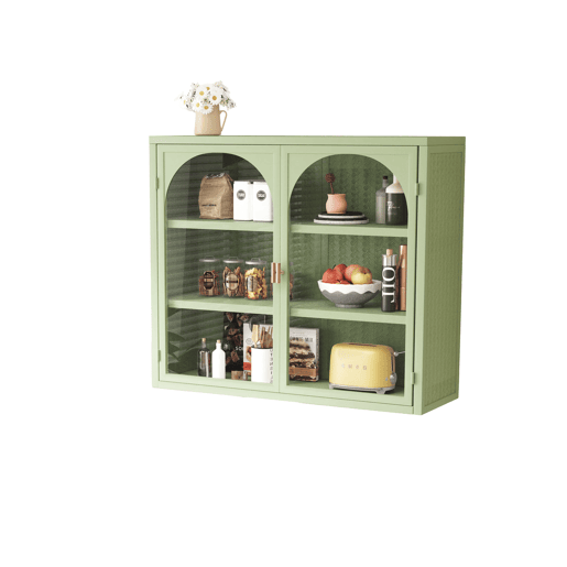 Armário de parede 70 cm - Portas de vidro, 3 níveis de armazenamento, padrão trançado - Verde
