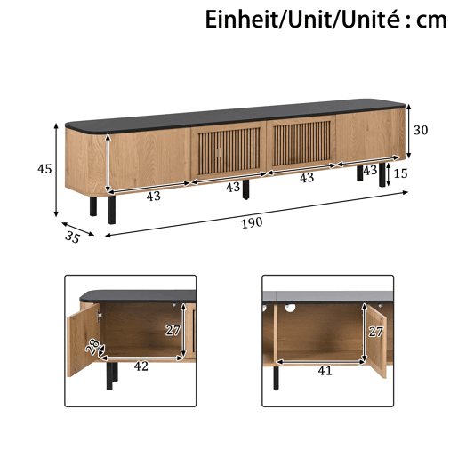 Móvel de TV 190x35x45 cm - design moderno e único - carvalho