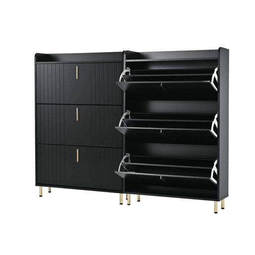 Sapateira 80x23,5x123,5 cm - 6 compartimentos, portas rebatíveis, anticaída - preto Sapateira 80x23,5x123,5 cm - 6 compartimentos, portas rebatíveis, anticaída - preto