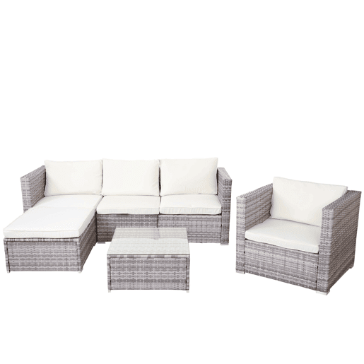 Conjunto de móveis de jardim em rattan sintético para jardim terraço e varanda com poltronas sofá mesa cinza almofadas creme 04_0004179