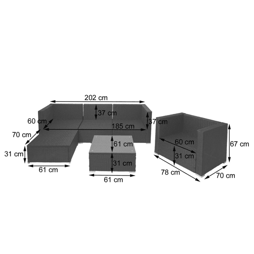 Conjunto de móveis de jardim em rattan sintético para jardim terraço e varanda com poltronas sofá mesa cinza almofadas creme 04_0004179