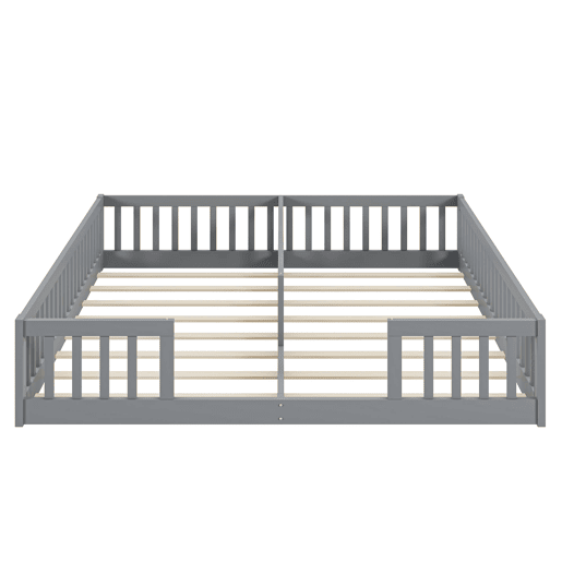 Cama infantil 90 x 200 cm - Com grade, com estrado, para famílias com dois filhos, pinho, estilo minimalista - Cinza