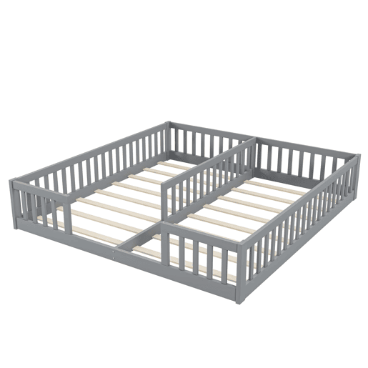 Cama infantil 90 x 200 cm - Com grade, com estrado, para famílias com dois filhos, pinho, estilo minimalista - Cinza