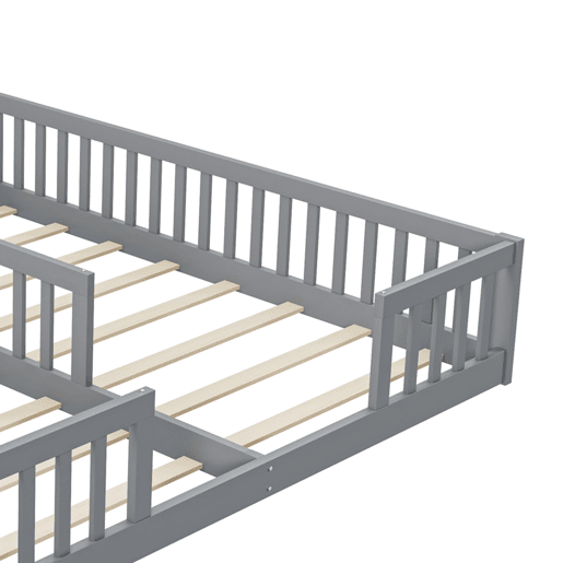 Cama infantil 90 x 200 cm - Com grade, com estrado, para famílias com dois filhos, pinho, estilo minimalista - Cinza