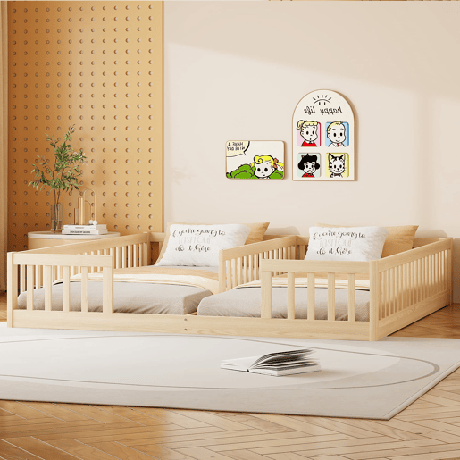 Cama Panel 90 x 200 cm - Com grade, estrado, estilo minimalista - Natural
