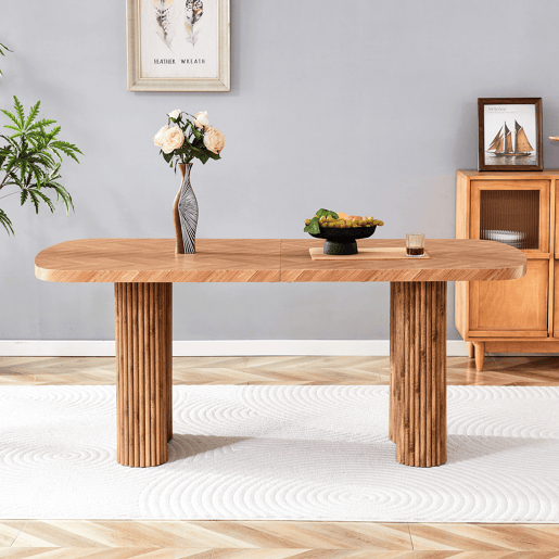 Mesa de jantar 180x90 cm - suporte em coluna arqueada, design moderno - madeira