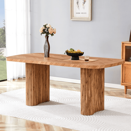 Mesa de jantar 180x90 cm - suporte em coluna arqueada, design moderno - madeira