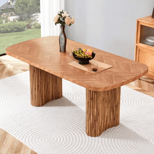 Mesa de jantar 180x90 cm - suporte em coluna arqueada, design moderno - madeira