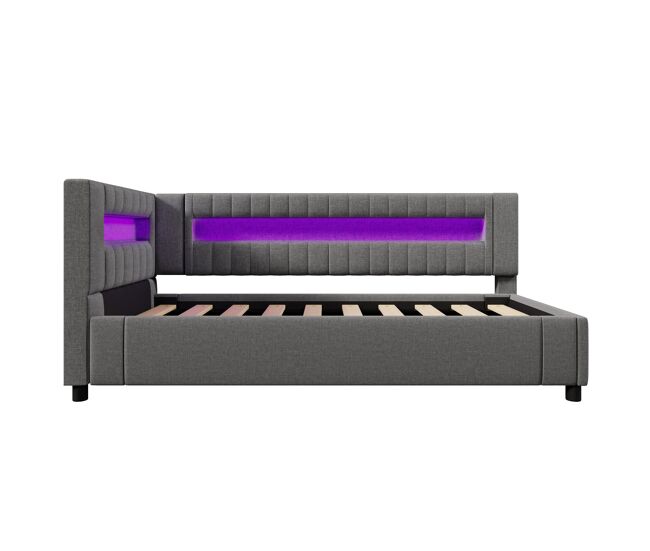 Sofá cama 90x200 cm - led con mando, almacenamiento hidráulico, usb/type-c - gris
