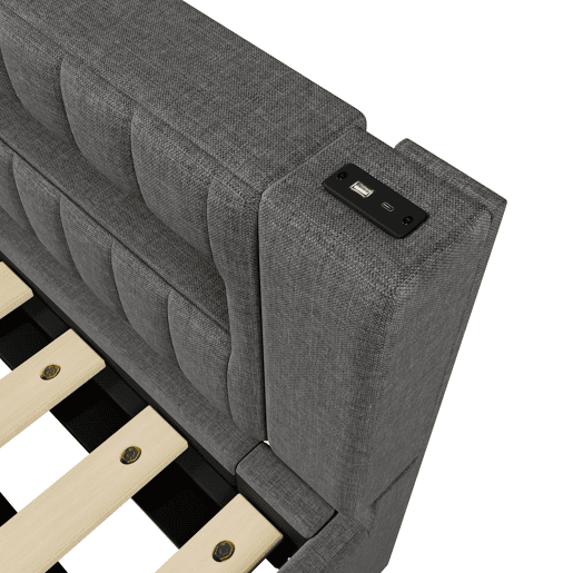 Sofá-cama 90x200 cm - LED com comando, armazenamento hidráulico, USBTYPE-C - Cinza