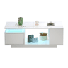 Mesa de sala 100×50×36 cm - Mesa de café com gaveta, LED, quatro compartimentos, branca