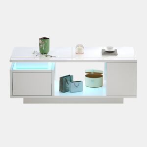 Mesa de sala 100×50×36 cm - Mesa de café com gaveta, LED, quatro compartimentos, branca