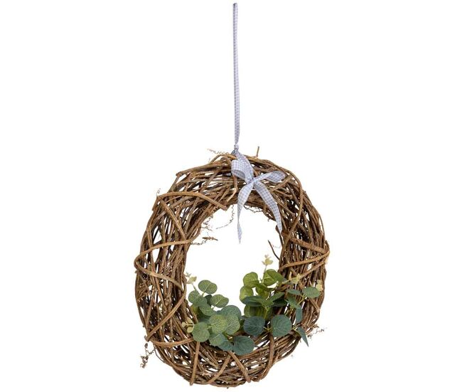 Corona decor acion de ratan con flores para colgar natural, d35x8h cm