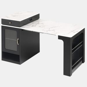 Ilha de cozinha com rodas - Mesa extensível com tampo removível e tomadas - Branco+Preto