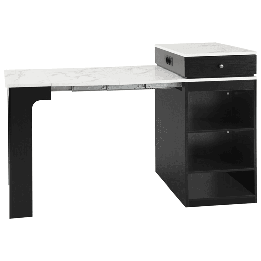 Ilha de cozinha com rodas - Mesa extensível com tampo removível e tomadas - Branco+Preto