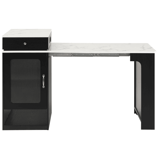 Ilha de cozinha com rodas - Mesa extensível com tampo removível e tomadas - Branco+Preto