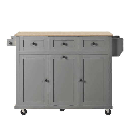Ilha de cozinha 131x40 cm - com rodas, área de jantar extensível, gavetas e caixote do lixo - Preto