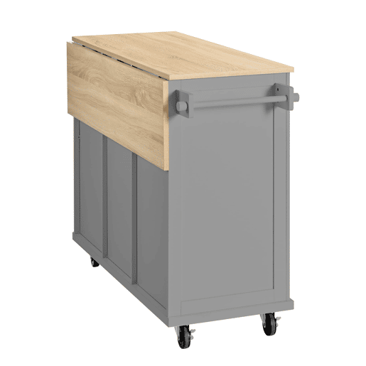 Ilha de cozinha 131x40 cm - com rodas, área de jantar extensível, gavetas e caixote do lixo - Preto