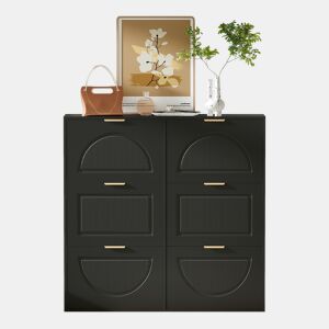 Sapateira moderna 118x115x25 cm - 6 compartimentos rebatíveis, prateleiras abertas - Preto
