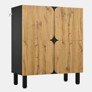 Sapateira de 4 portas - prateleiras ajustáveis, pés de ferro, portas curvas - PretoNatural
