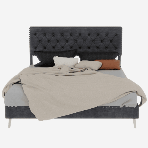 Cama moderna minimalista 160x200 - cabeceira confortável e macia, estrutura baixa - cinzenta