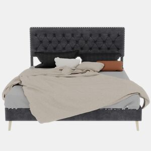 Cama moderna minimalista 160x200 - cabeceira confortável e macia, estrutura baixa - cinzenta