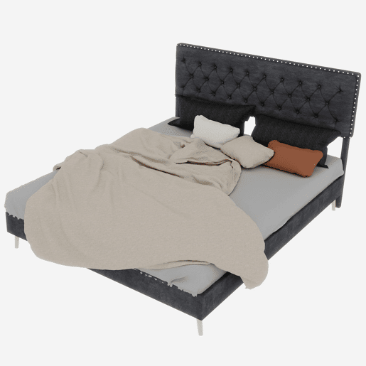 Cama moderna minimalista 160x200 - cabeceira confortável e macia, estrutura baixa - cinzenta