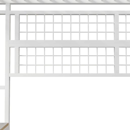 Cama alta 90x200 cm - Estrutura metálica, prateleira, rede para pendurar, barra para roupa, espaço livre, LED - Branco